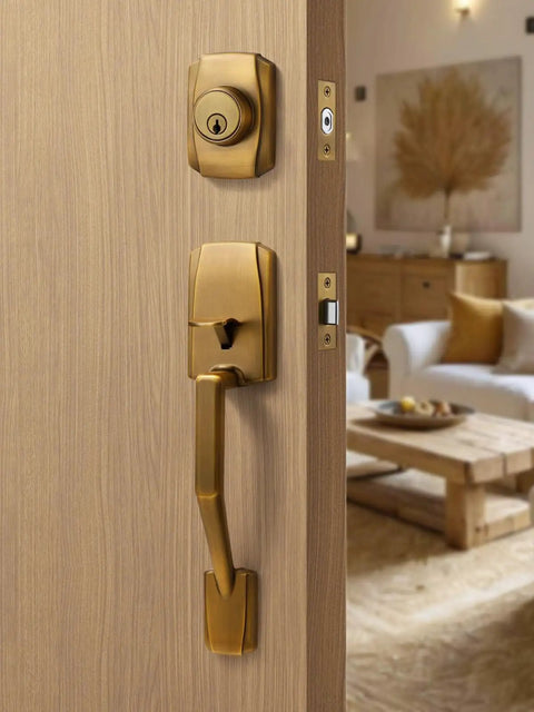 Antique Brass Front Door Handleset With Reversible Lever And Deadbolt Entry Door Hardware With Lock And Key