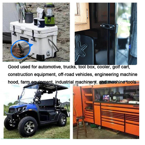 Rubber Flexible T Handle Hasp Draw Latch 2 Pack For Tool Boxes Coolers Golf Carts And Engineering Machine Hoods in use on cooler.
