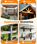 Hardcore Heavy Duty L Brackets Ninety Degree Corner Brace System Five By Five By Two Point Five Inches Black Powder Coated Steel Frame used in pergola, house, fence, and furniture.