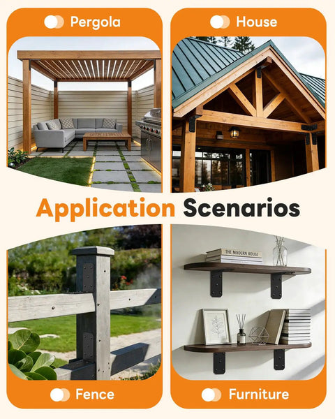 Hardcore Heavy Duty L Brackets Ninety Degree Corner Brace System Five By Five By Two Point Five Inches Black Powder Coated Steel Frame used in pergola, house, fence, and furniture.