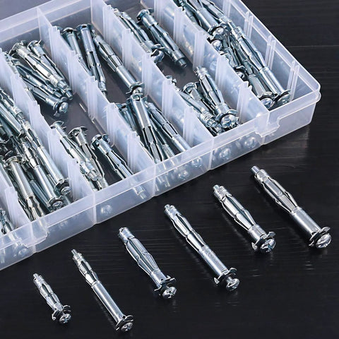 Heavy Duty Zinc Plated Steel Molly Bolt Wall Anchors Assortment Kit 80Pcs In 6 Sizes For Drywall Plaster And Tile