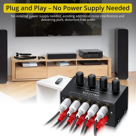 4 Channel Stereo Audio Mixer With RCA Inputs And Independent Volume Controls For TV PC DJ Home Studio Setup No Power Required