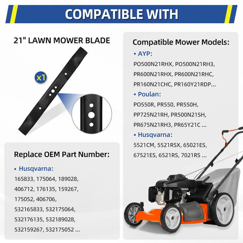Mulching Blade With Five Eighth Inch Circle Mounting Pattern For 21 Inch Deck Push Lawn Mower Replacement Easy Install