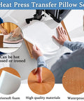 Heat Press Pillow Bundle Tools Kit with transfer pillow used under white fabric during heat pressing process