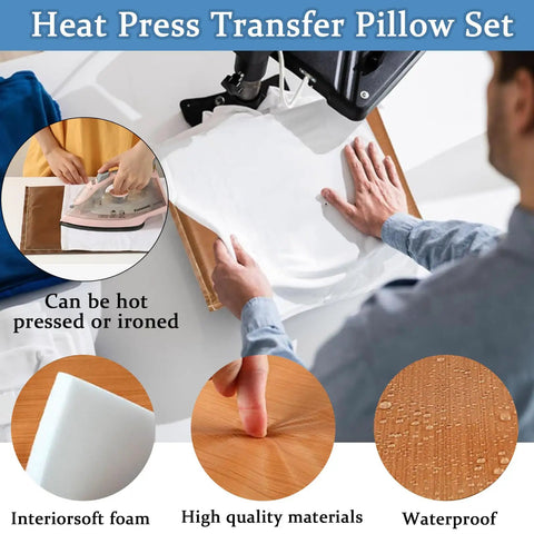 Heat Press Pillow Bundle Tools Kit with transfer pillow used under white fabric during heat pressing process