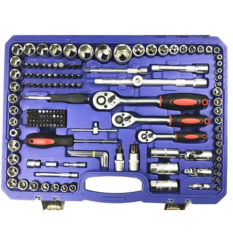 All In One Auto Repair Tool Set With Socket Wrenches And Ratchet Kit, heavy-duty torque wrench, mixed socket sizes in case