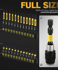 Tamper-Proof Torx Bit Set 25-Piece T5 Through T40 With Two Point Five Inch Magnetic Extension Bit Holder And Storage Box Ultra-Durable S2 Steel For Industrial-Grade Use And Long-Lasting Toughness displayed in rows with magnetic extension.