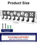 Rust proof black paw design eight hook wall organizer for keys leashes and collars with metal construction 11.8 by 2.75 inches.