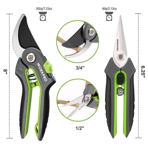 Two Pack Garden Pruning Shears Kit With Eight Inch Bypass Pruner And Six And A Quarter Inch Straight Tip Pruner on display