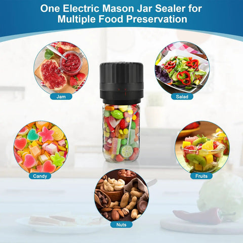 Mason Jar Vacuum Sealer Kit For Wide Mouth And Regular Mouth Jars, Electric Automatic Sealer With Opener, VP06 Plus, food preservation