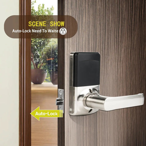 Slick Keyless Entry Door Lock With Handle Offering Hassle Free Digital Keypad And Ic Card Access For Fast Home Or Apartment Use Super Easy Install In Solid Satin Nickel Finish