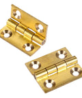 Brass Mini Folding Butt Hinges Set Four Pack, One Inch, for drawers, cabinets, jewelry boxes; durable, rust-resistant, smooth operation.