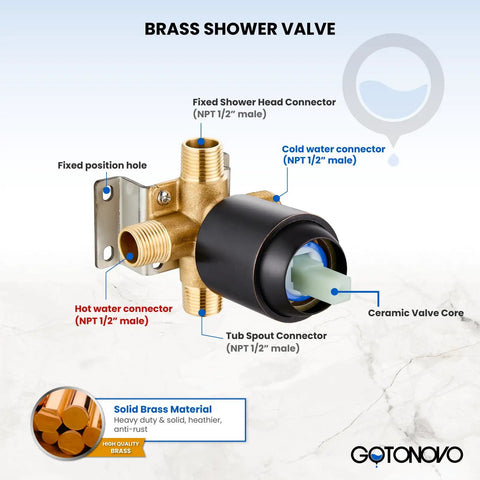 High Pressure Tub And Shower Faucet Set With 6 Modes ABS Handheld Spray Includes Valve Body And Trim Kit Oil Rubbed Bronze Brass Valve