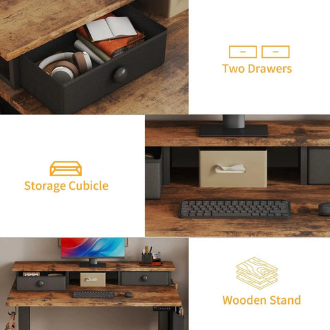 Sit Stand Desk With 40 Inch Work Surface And Adjustable Height From 28 To 46 Inches Quiet Motor Storage Drawers showing two drawers and cubicle