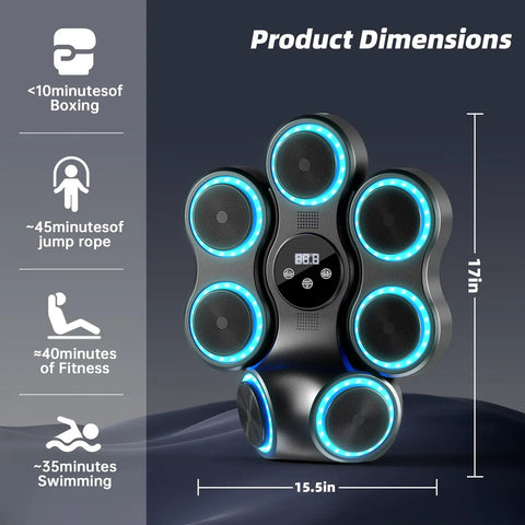 Interactive Music Boxing Trainer For Adults And Kids, Wall Mounted Electronic Punching Target, product dimensions shown