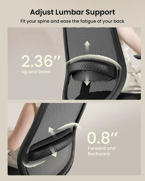 EC200 Ergonomic Office Chair With High Back Mesh Lumbar Support 3D Adjustable Headrest detail of adjustable lumbar support
