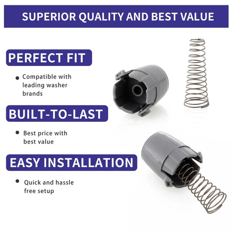 AGM73610701 Magnetic Washer Door Plunger And Spring Replacement Kit For Lg Kenmore High Efficiency Washers, includes two gray plastic parts and a metal spring.