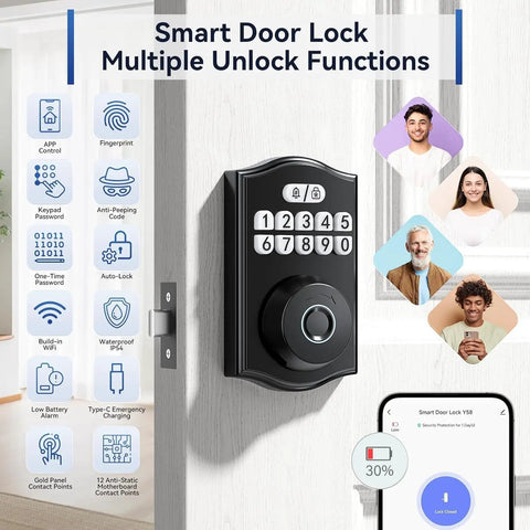 WiFi Smart Deadbolt Lock With Built In Fingerprint Scanner And App Control For Front Door Security Featuring Auto Lock Mode No Sweat Diy Install And Matte Black Finish For Rock Solid Keyless Entry Peace Of Mind
