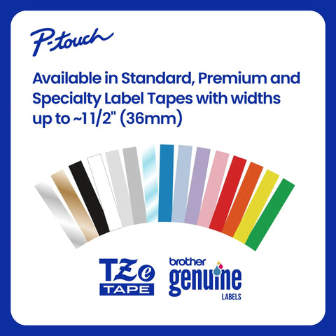 Two Pack Half Inch By Twenty Six Feet Laminated Label Tape Black On White, various label tape widths displayed.