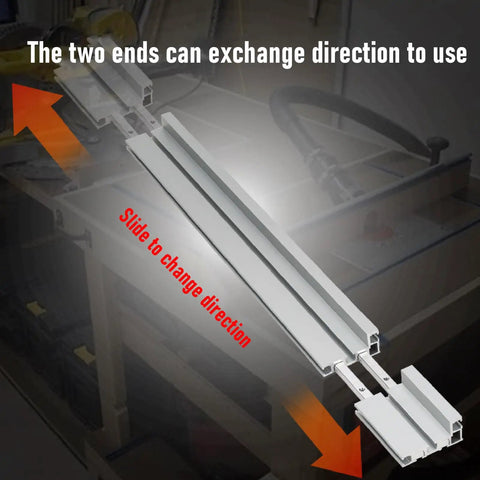 Heavy Duty T Track Miter Gauge Fence With Smooth Telescoping Slider For Table And Router Saw aluminum build shows adjustable sliding design.