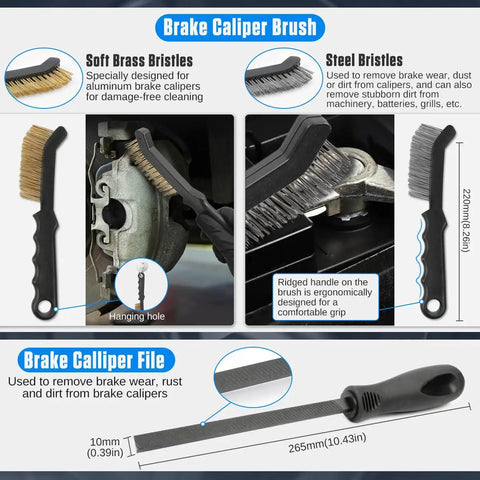 Brake caliper brushes and file from Pro Grade 15 Piece Drum And Disc Brake Tool Kit for Cars and Light Trucks.