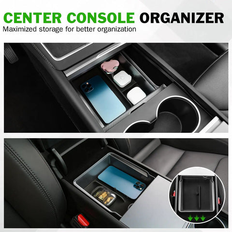 9-Piece Center Console Organizer Set For Tesla Model Y Juniper 2026 With Anti-Slip Wireless Charging Pad and Cup Holder Inserts