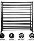 Heavy Duty Commercial Fabric Roll Storage Rack With 16 Adjustable Hanging Rods For Superior Cloth Organization in black.