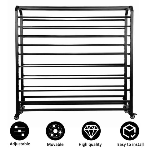 Heavy Duty Commercial Fabric Roll Storage Rack With 16 Adjustable Hanging Rods For Superior Cloth Organization in black.