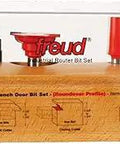 Three Piece French Door Router Bit Set With One Half Inch Shank Roundover Ogee And Cove And Bead Profiles in packaging
