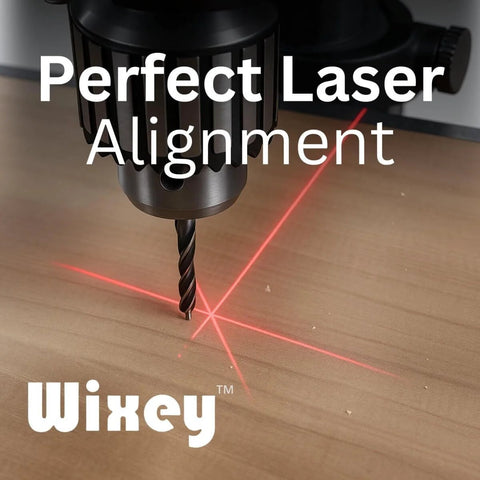 Drill Press Laser Crosshair Guide for Precise Drilling in your shop showcasing laser alignment on wood surface