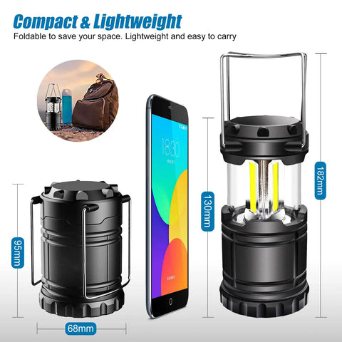 Ultra Bright 350 Lumen LED Camping Lanterns Pack Of 4 Battery Powered Waterproof and compact design next to smartphone for scale