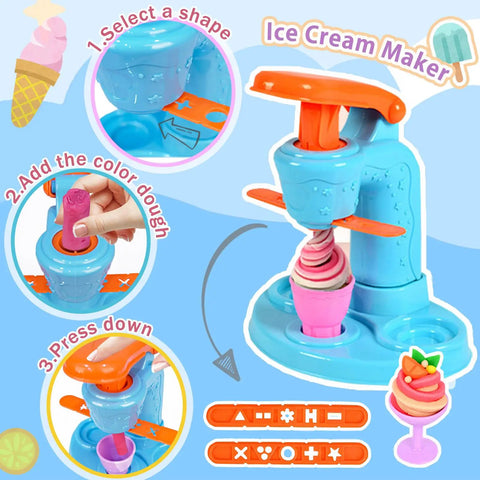 3 In 1 Color Dough Kitchen Creations Set With Ice Cream Maker Spaghetti And Burger Tools, ice cream maker process steps