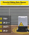 Heavy Duty Automatic Sliding Gate Opener Kit With 750W AC Motor And Two Remotes For Quick Smooth Driveway Access Built In Safety Features Auto Locking Supports Up To 2000kg 4400lb US Stock next to a closed metal gate