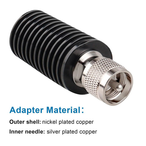 Beefy 10W PL259 UHF Male RF Dummy Load 50 Ohm For RF Testing From DC To 520 MHz Nickel Plated Copper Outer Shell With Silver Plated Copper Core VSWR Up To 1.2 Wide Temp Range Minus 55 To 125 C, showcasing nickel and silver plated copper materials