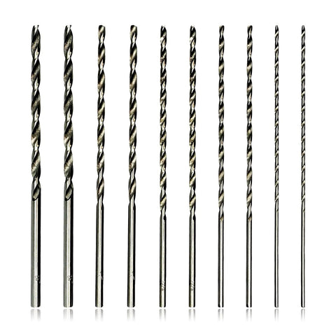 Extra Long 10 Piece HSS Drill Bit Set 150mm Straight Shank For Wood Plastic Aluminum 2mm 3mm 3.5mm 4mm 5mm High Speed Steel Bits For Fast Clean Holes visible in a row
