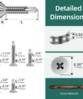110 Pcs Number Eight Self Tapping Screws Kit For Metal With Serrated Flat Head Self Drilling Sheet Metal Screws 410 Stainless Steel