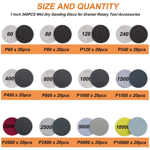 Pro Grade 1 Inch Sanding Discs And Drum Kit For Dremel Tools 279 PC Wet Dry Hook And Loop Sandpaper Set Grit Range 60 To 10000