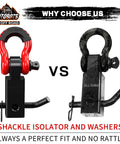 Red and black 2 Inch Tow Hitch Receiver With Three Quarter Inch D Ring Shackle, 45,000 lb strength vs older model.