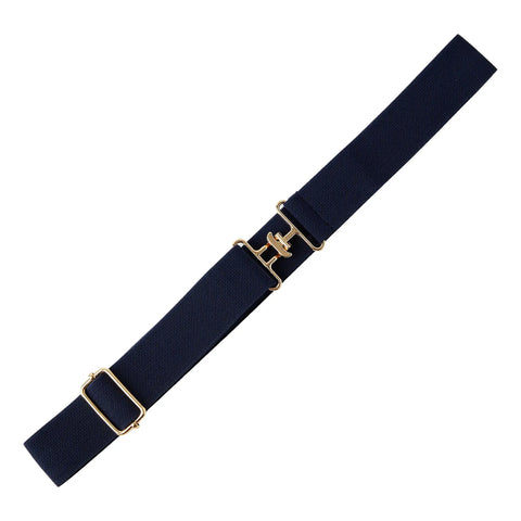 Equestrian Elastic Belt For Women Two Piece Riding Belt Set With Gold Surcingle And Silver Bit Buckle Dark Blue Adjustable Waist Belt