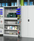 Commercial Grade Heavy Duty Steel Parts Cabinet Featuring Smooth Glide Drawers For Shop Crews Seeking A Workhorse Hardware Organization And Storage System with tools and storage bins.