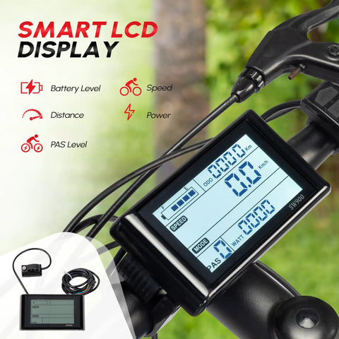 Beefy 750W Front Wheel Ebike Conversion Kit With 36V System, 20 Inch Wheel, PAS LCD Display, Controller, Brake Lever, Torque Arm For Fast, Smooth Rides And Easy DIY E Bike Upgrade LCD display