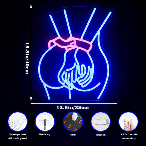 Sexy Woman Neon Sign Wall Light For Home Bar Bedroom Game Room Decor Neon Art Aesthetic Living Room Glow Gift Idea Real Neon Look LED Style Night Light, showing dimensions and materials
