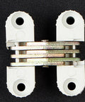 Close-up of Hidden Folding Door Barrel Cross Hinge Set for Dining Tables 6 Pieces, Concealed Plastic Hinges, White