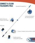 2 In 1 Squeegee And Scrubber Window Cleaning Tool With 14 Inch Blade And 8 Foot Connect And Clean Pole For Streak Free Glass Cleaning At Home Or Pro Jobs Microfiber Sleeve, telescopic pole detail