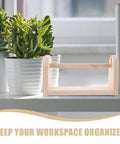 Solid Wood Tape Dispenser With Razor Sharp Blade Keep Your Craft And Packing Tape Setup Sick And Tidy Clean Desk Organization For Home Office Or Kitchen Counter Vibes on a desk with plants.