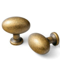 Oval Antique Brass Cabinet Knobs Set 1.6 Inch Zinc Alloy Drawer Knobs for Dresser Close-up View Vintage Finish