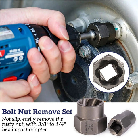 36 Piece Screw And Bolt Extractor Kit With 2 In 1 MultiSpline Lug Nut Remover in use on a vehicle tire