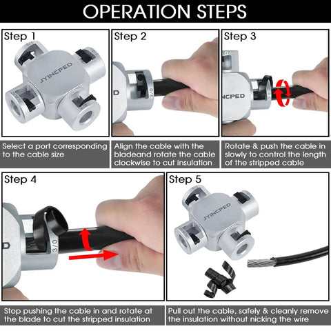 Operation steps for 4 In 1 Large Gauge Cable Stripper For 2/0 To 250 MCM Wire Insulation Jacket Removal On AWG 2/0 3/0 4/0.