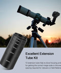 T2 Extension Tube Kit For DSLR And SLR Cameras, M42x0.75 On Both Sides, 5mm to 40mm Spacers shown with telescope setup