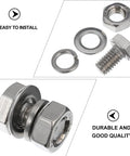40 Piece M6x10 Stainless Steel Hex Bolts And Nuts Set with flat washers and lock washers displayed